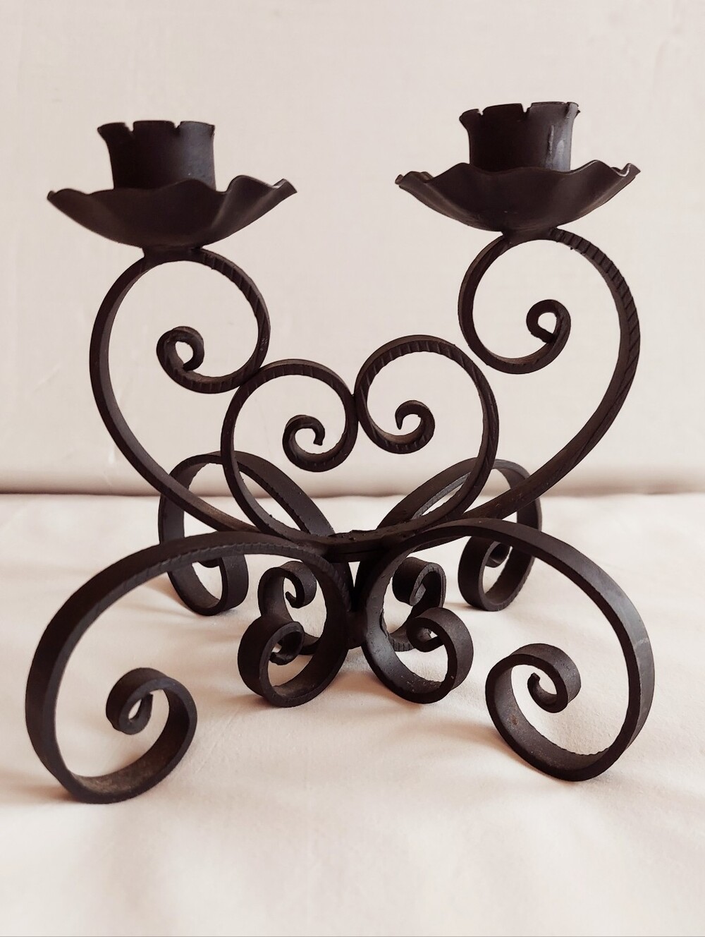 Vintage Black Wrought Iron Scroll Candle Holder -2 Taper Capacity - Home Accents